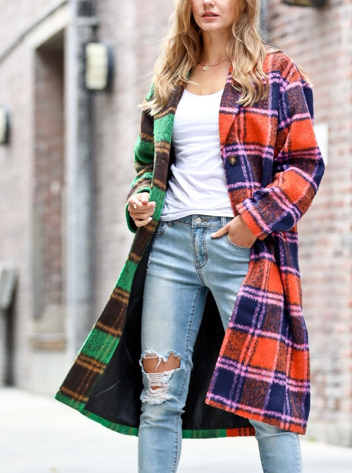 Multi-Color Plaid Button Down Coat