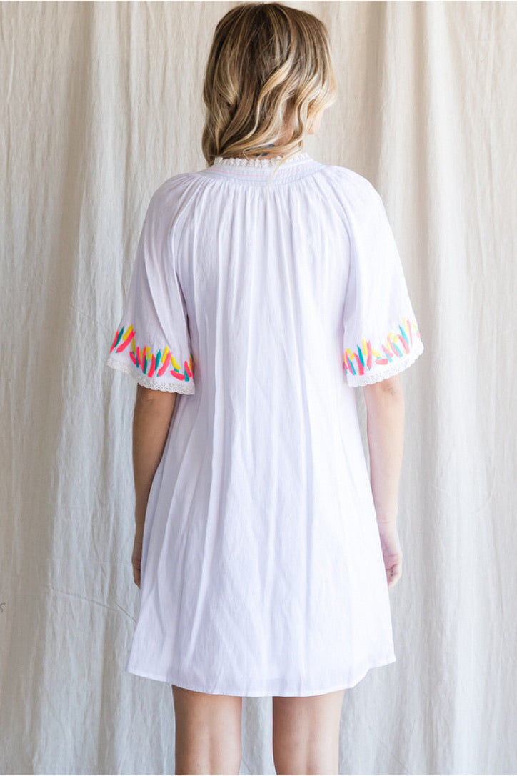 Embroidered White Shift Dress