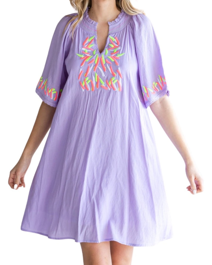 Embroidered Lavender Shift Dress