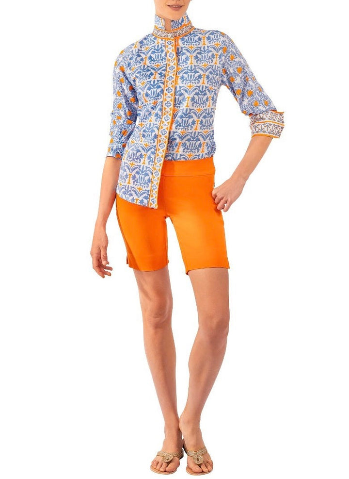 Gretchen Scott Boyfriend Shirt with Periwinkle and Orange Geo Print