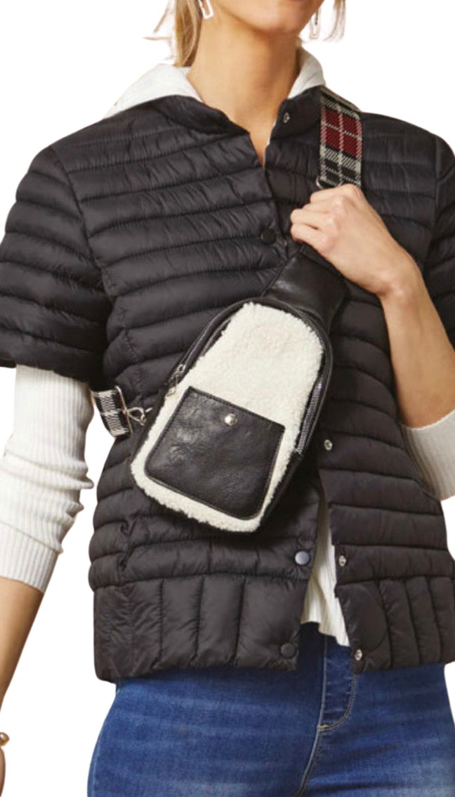 Sherpa Crossbody with Plaid Strap