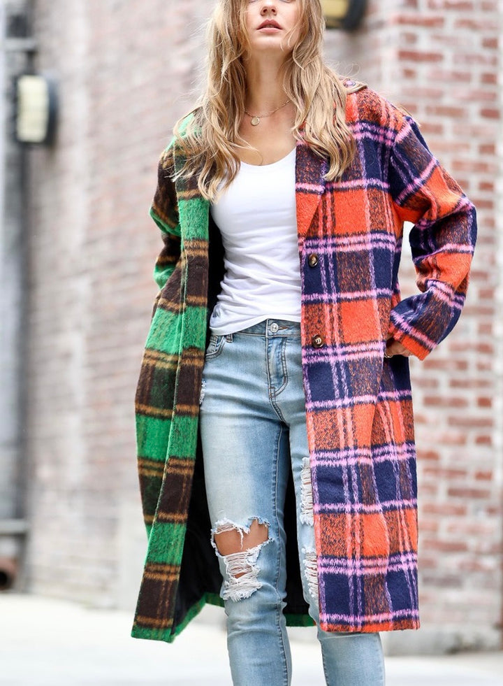 Multi-Color Plaid Button Down Coat