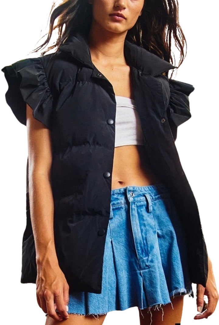 Ruffle Sleeve Puffer Vest