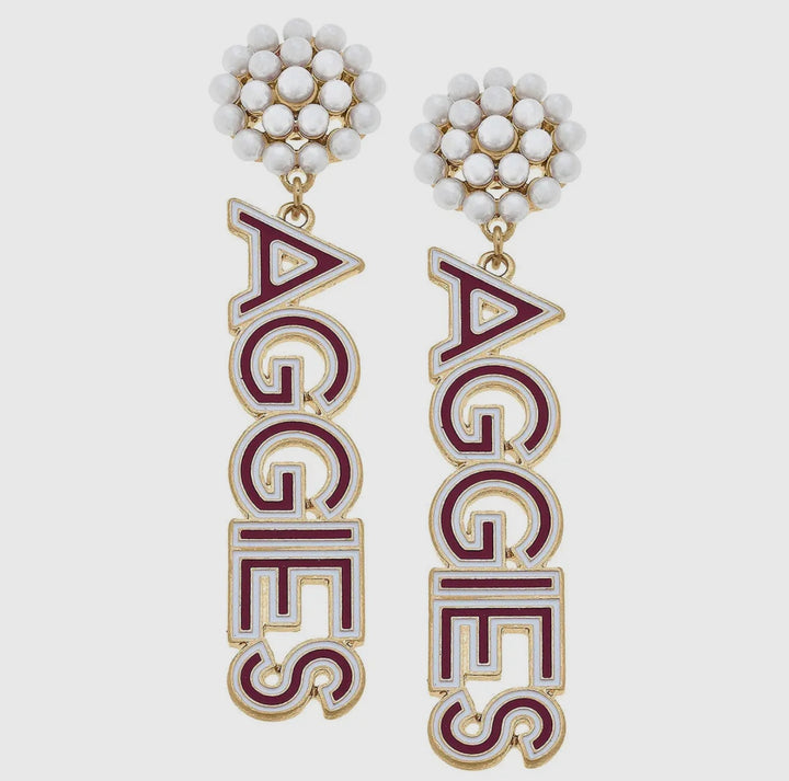 Texas A&M Pearl Drop Earrings
