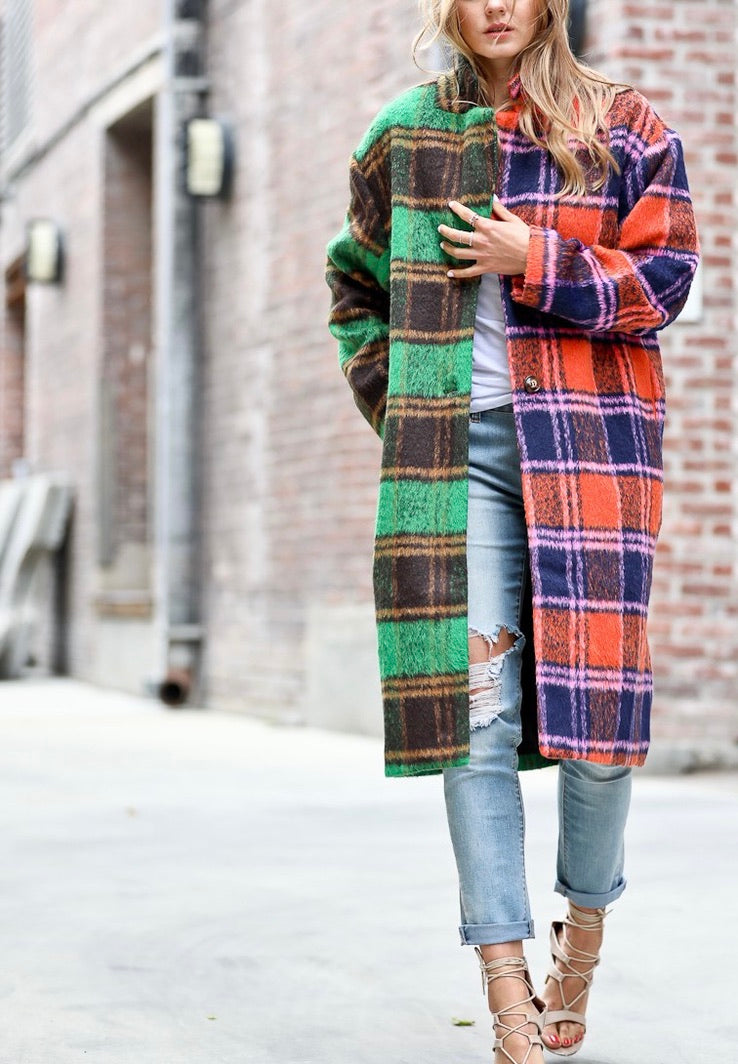 Multi-Color Plaid Button Down Coat