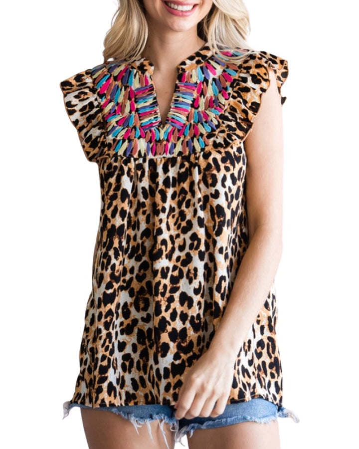 Festive Embroidered Leopard Top