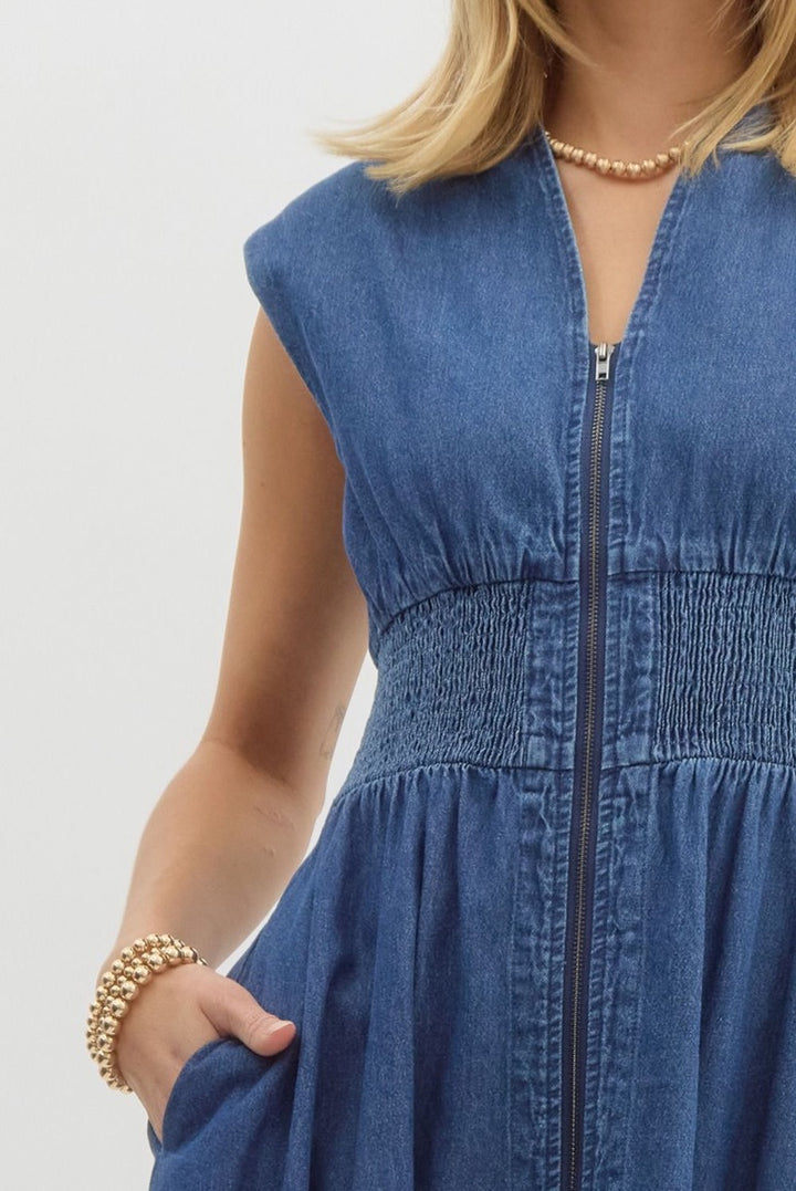 Denim Zip Front Dress