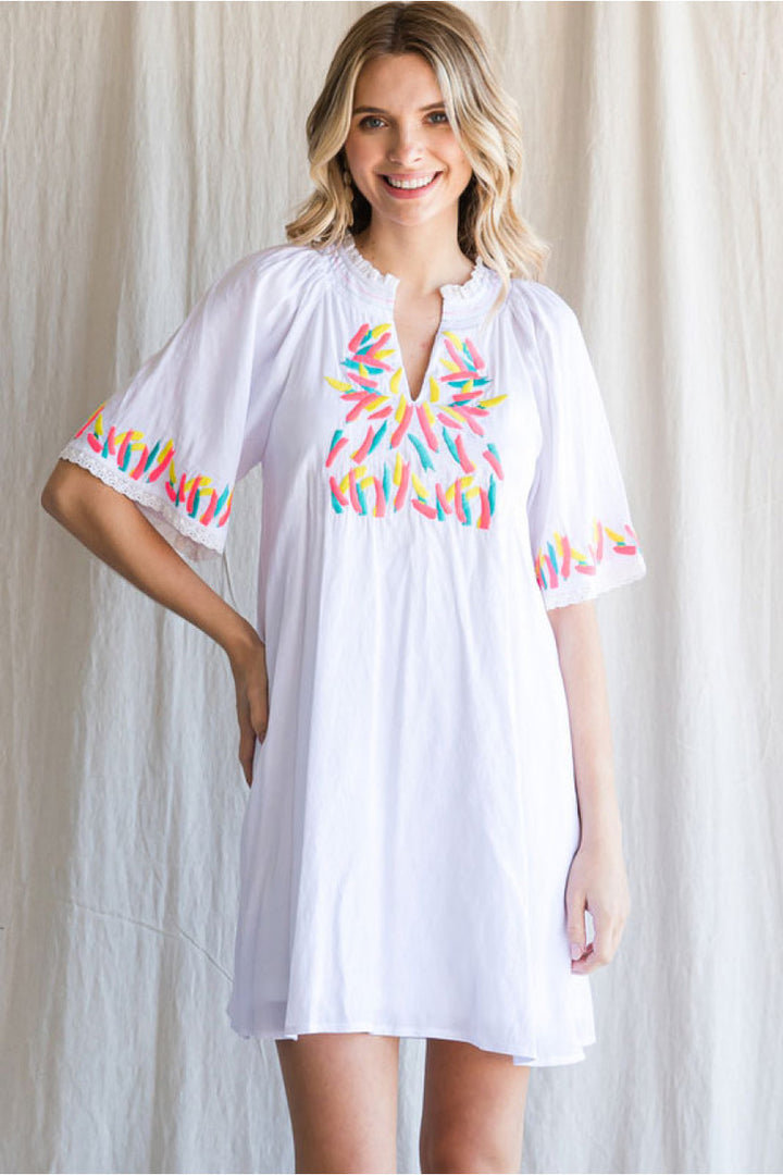 Embroidered White Shift Dress