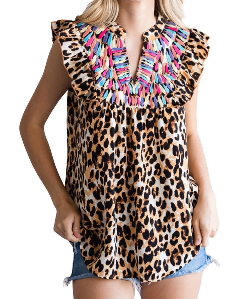 Festive Embroidered Leopard Top