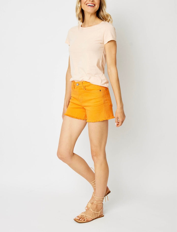 Judy Blue Orange Fray Hem Shorts