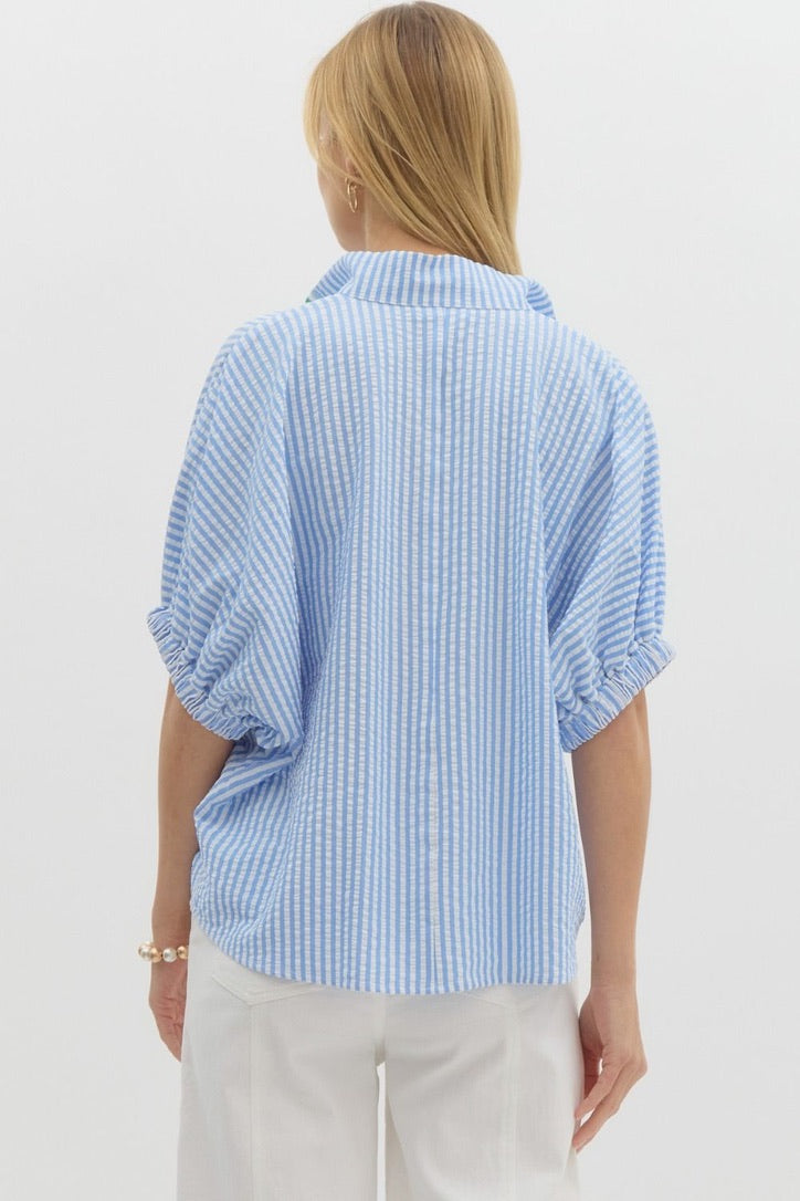 Blue and White Striped Top