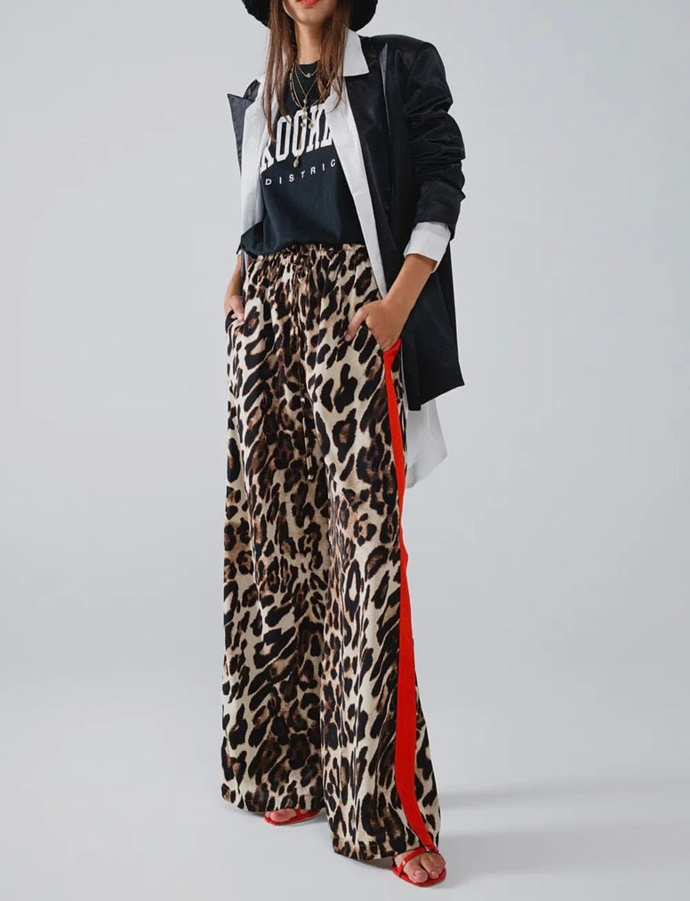 Leopard Pant with Red Accent Stripes