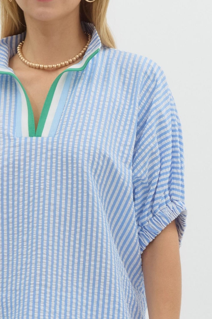 Blue and White Striped Top