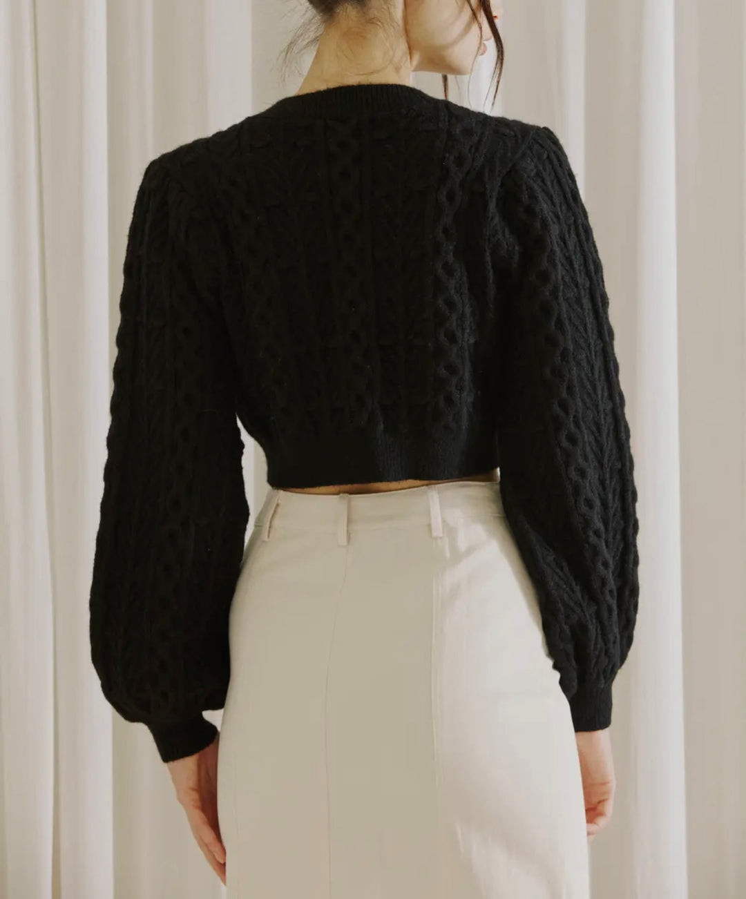 Black Sweater with Cream Bows