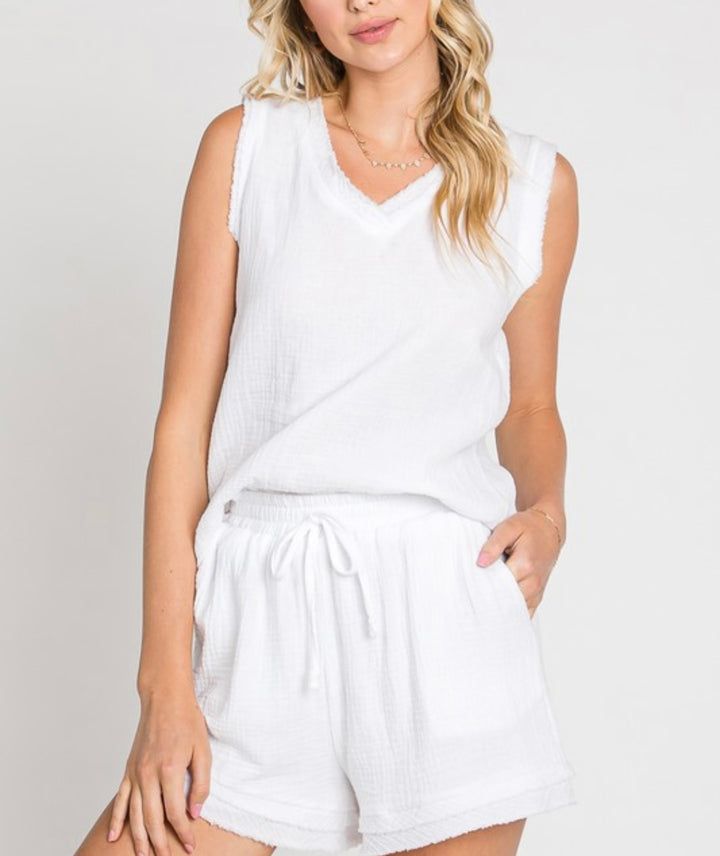 Cotton Gauze Sleeveless Top and Short Set