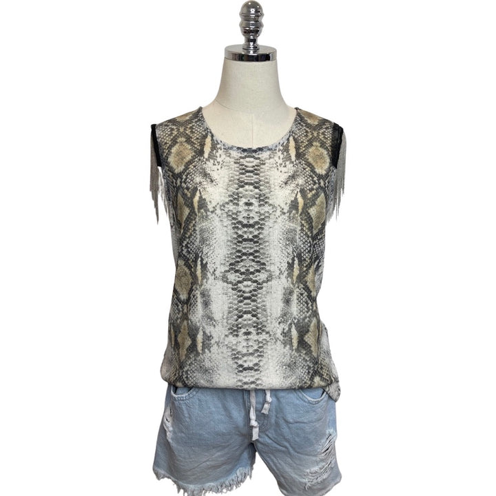 Snake Print Tank with Chain Accents on Sleeve