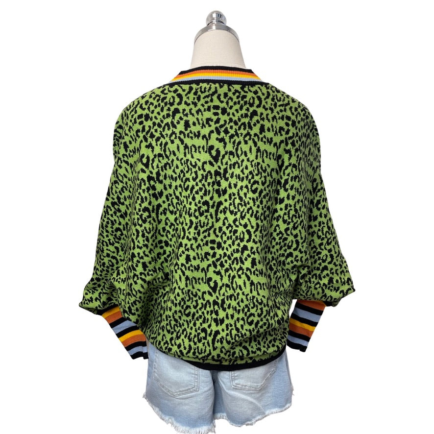 Leopard Sweater with Stripe Sleeve