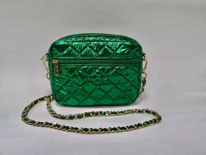 Quilted Crossbody Bag - Metallic Green