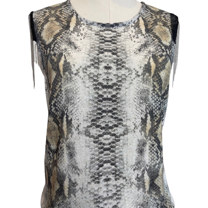 Snake Print Tank with Chain Accents on Sleeve
