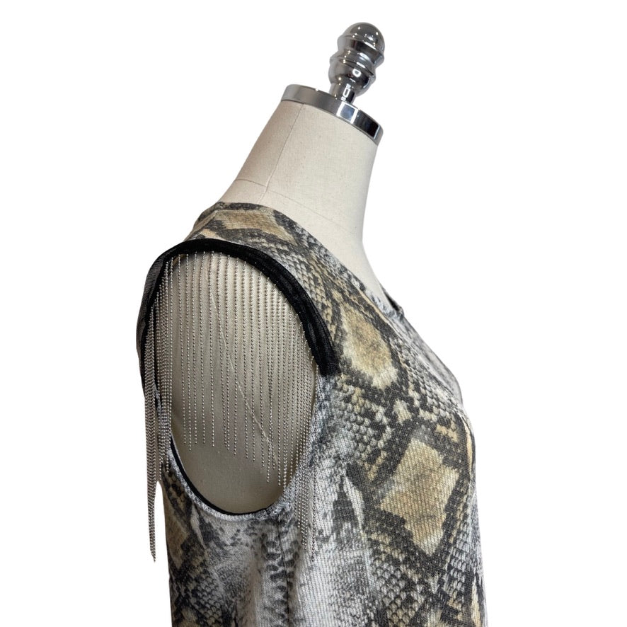 Snake Print Tank with Chain Accents on Sleeve