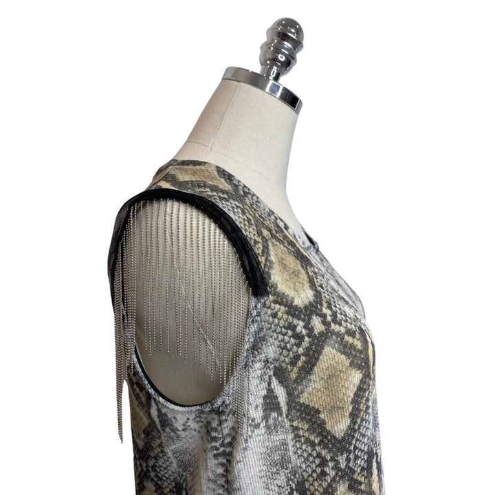 Snake Print Tank with Chain Accents on Sleeve