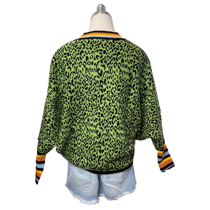 Leopard Sweater with Stripe Sleeve