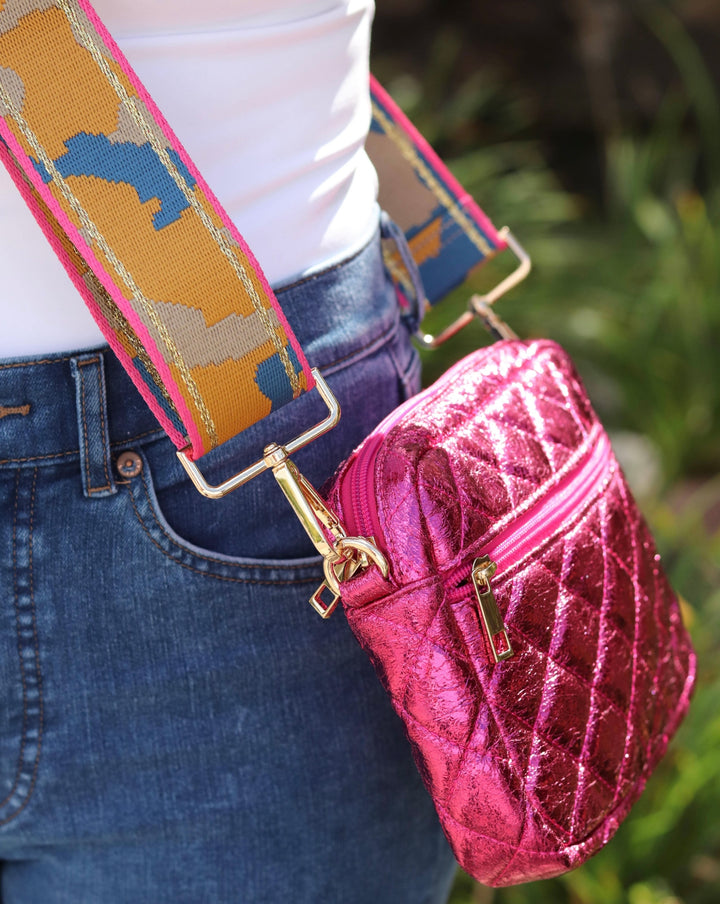 Quilted Crossbody Bag - Metallic Pink