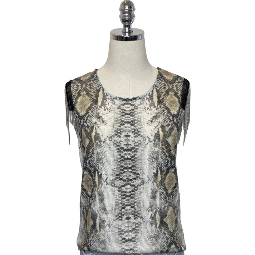 Snake Print Tank with Chain Accents on Sleeve