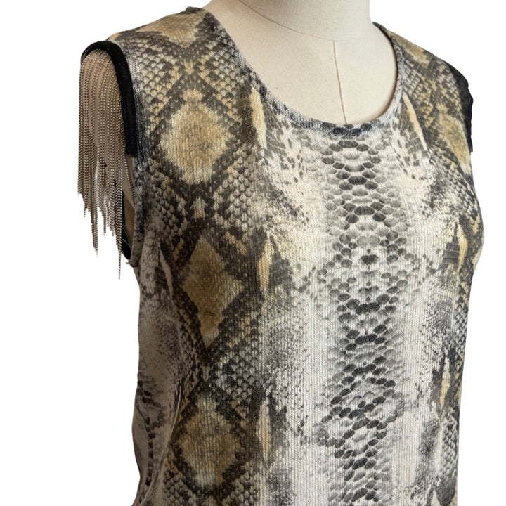 Snake Print Tank with Chain Accents on Sleeve