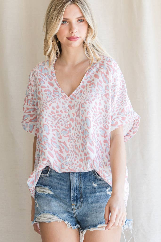 Leopard Print Boxy Top in Pink