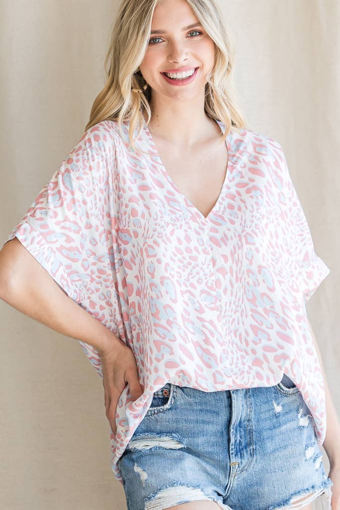 Leopard Print Boxy Top in Pink